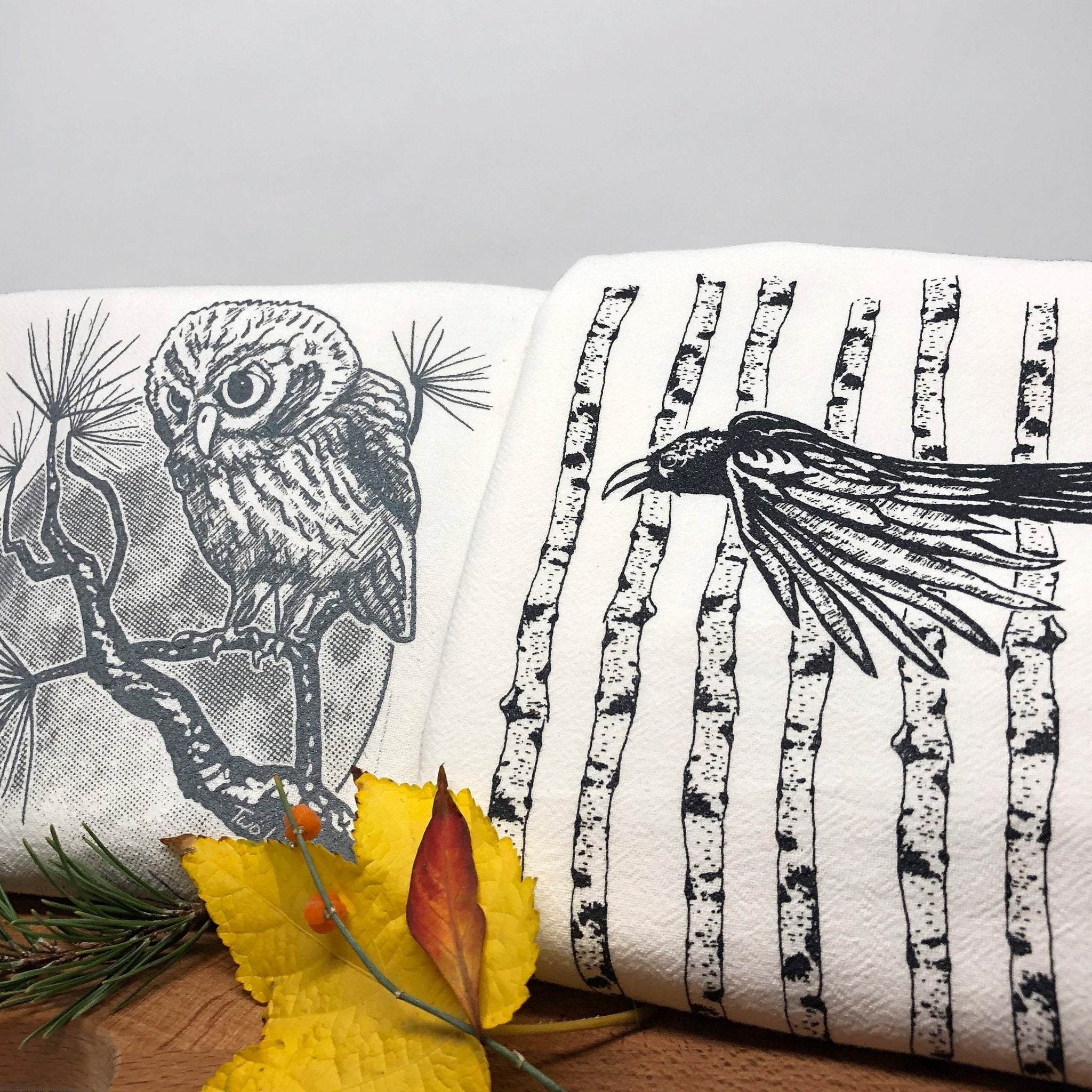 Crow and Owl Tea Towel - Two Little Fruits