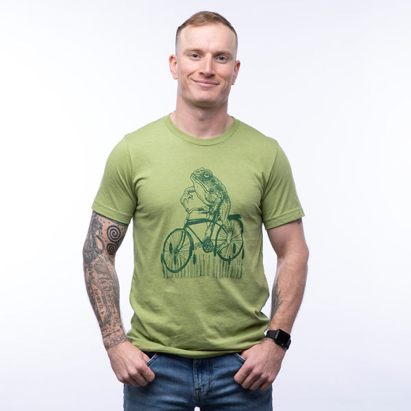 Frog on a Bike Tee - Heather Green - Tee Shirts - Two Little Fruits - Two Little Fruits