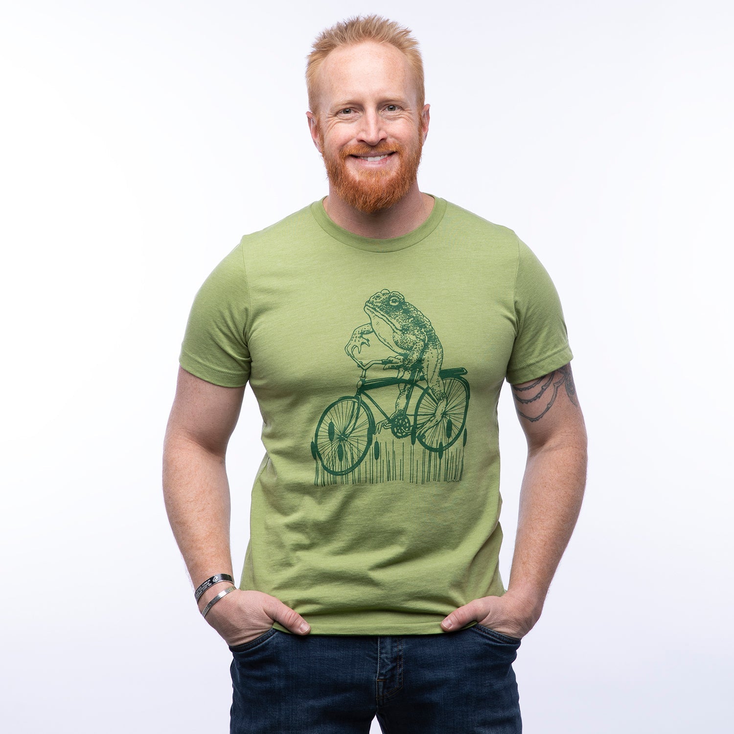 Frog on a Bike Tee - Heather Green - Two Little Fruits