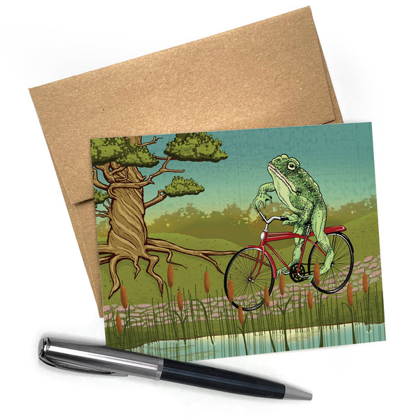 Frog On Bike Greeting Card - Two Little Fruits