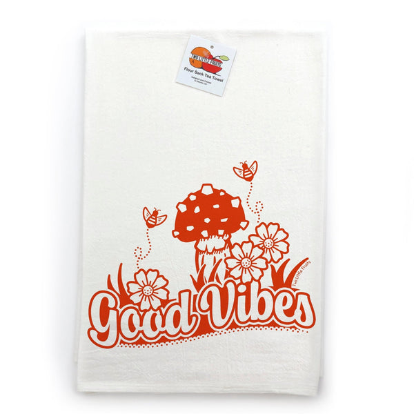 Good Vibes Mushroom Cotton Tea Towel - Tea Towels - Two Little Fruits - Two Little Fruits
