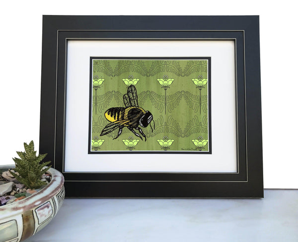 Green Bee Art Print - Paper Prints - Two Little Fruits - Two Little Fruits