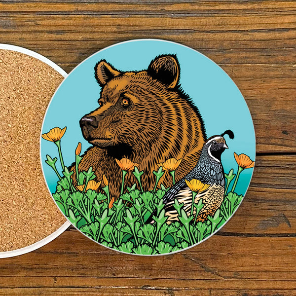 Grizzly Bear Ceramic Coaster - Coasters - Two Little Fruits - Two Little Fruits