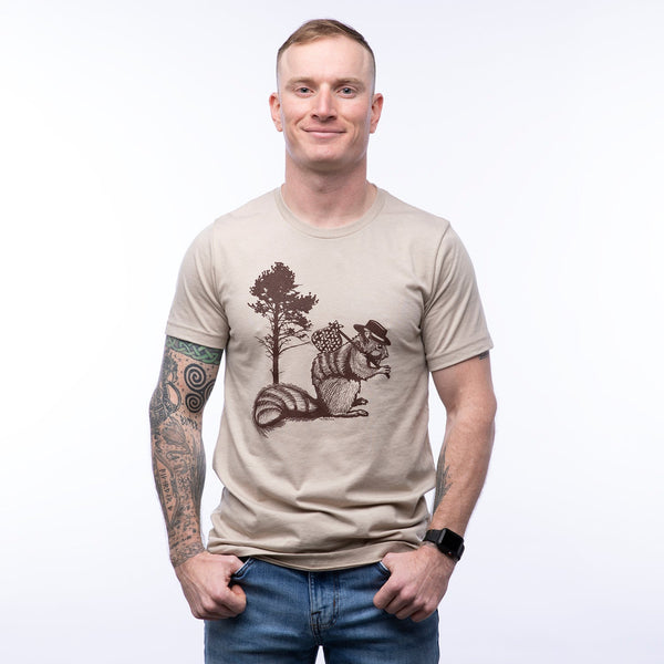 Hobo Squirrel Tee - Tan - Tee Shirts - Two Little Fruits - Two Little Fruits