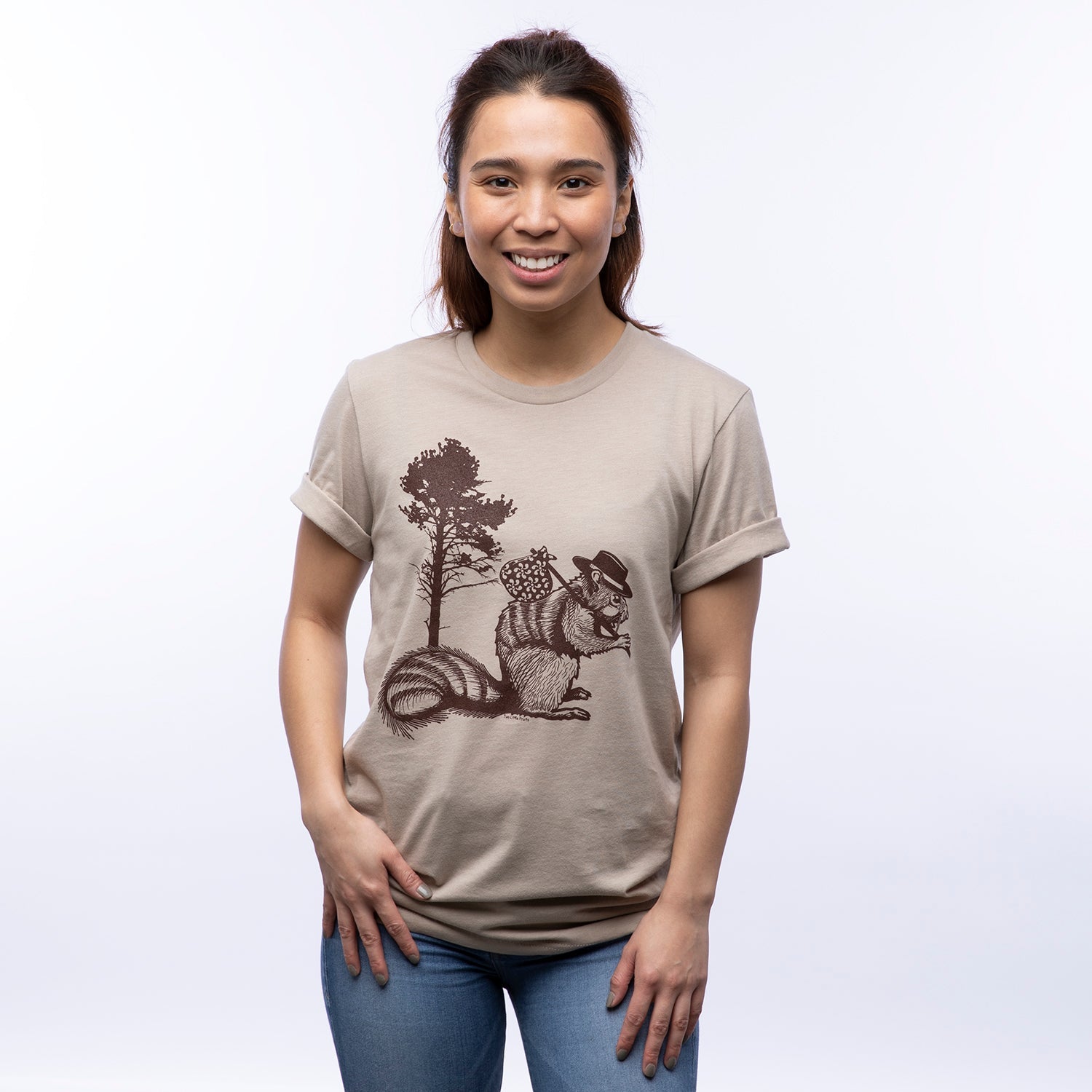 Hobo Squirrel Tee - Tan - Tee Shirts - Two Little Fruits - Two Little Fruits