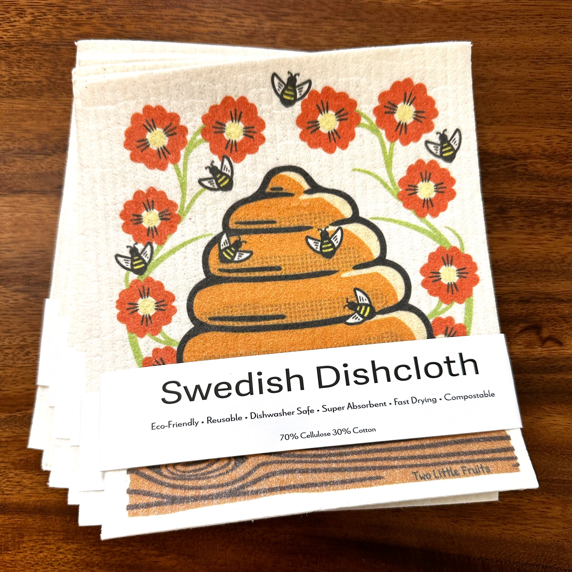 Honeybee Swedish Dishcloth - Two Little Fruits