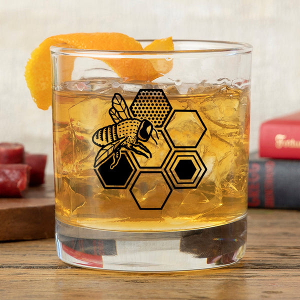 Honeybee Whiskey Glass - Rocks Glass - Two Little Fruits - Two Little Fruits