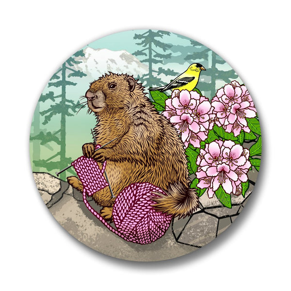 Knitting Marmot Button Pin - Button Pins - Two Little Fruits - Two Little Fruits