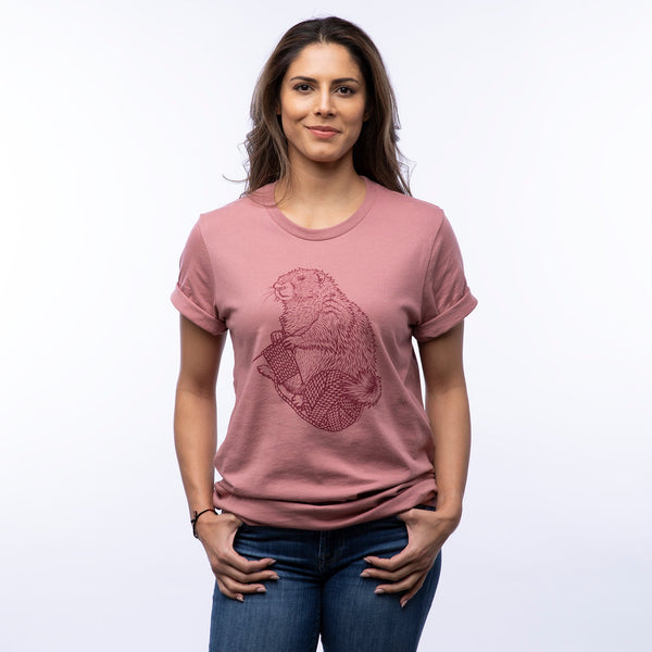 Knitting Marmot Graphic Tee - Mauve - Two Little Fruits