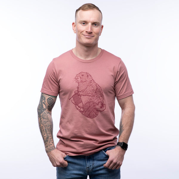 Knitting Marmot Graphic Tee - Mauve - Two Little Fruits