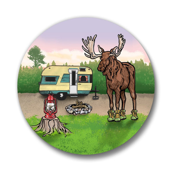 Moose In Boots Camping Button Pin - Button Pins - Two Little Fruits - Two Little Fruits