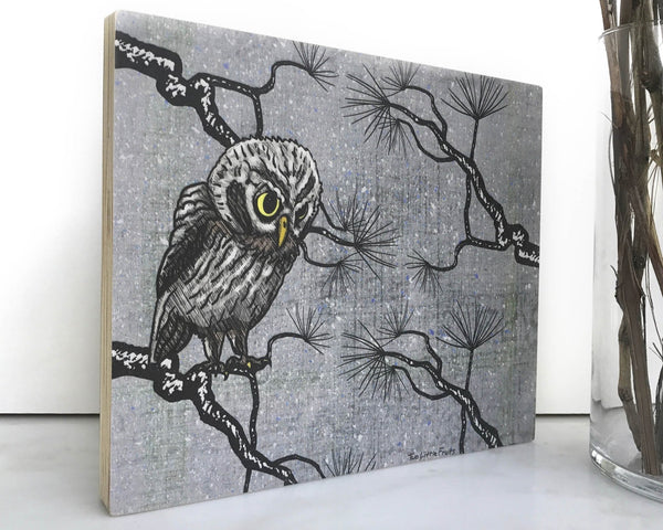 Owl 8x10 Wood Art Block - Art On Wood - Two Little Fruits - Two Little Fruits