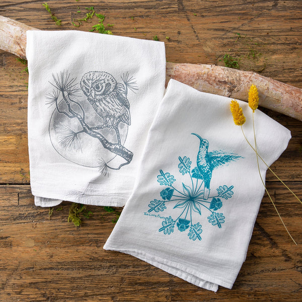 Owl And Hummingbird Tea Towel Set - Tea Towels - Two Little Fruits - Two Little Fruits