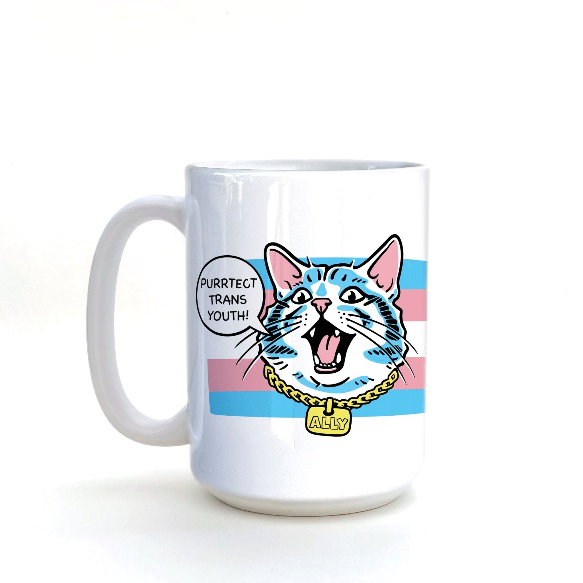 15 Oz Trans Youth Support Mug - Hand - Illustrated Ceramic Design for Everyday Use - Mug - Two Little Fruits - Two Little Fruits