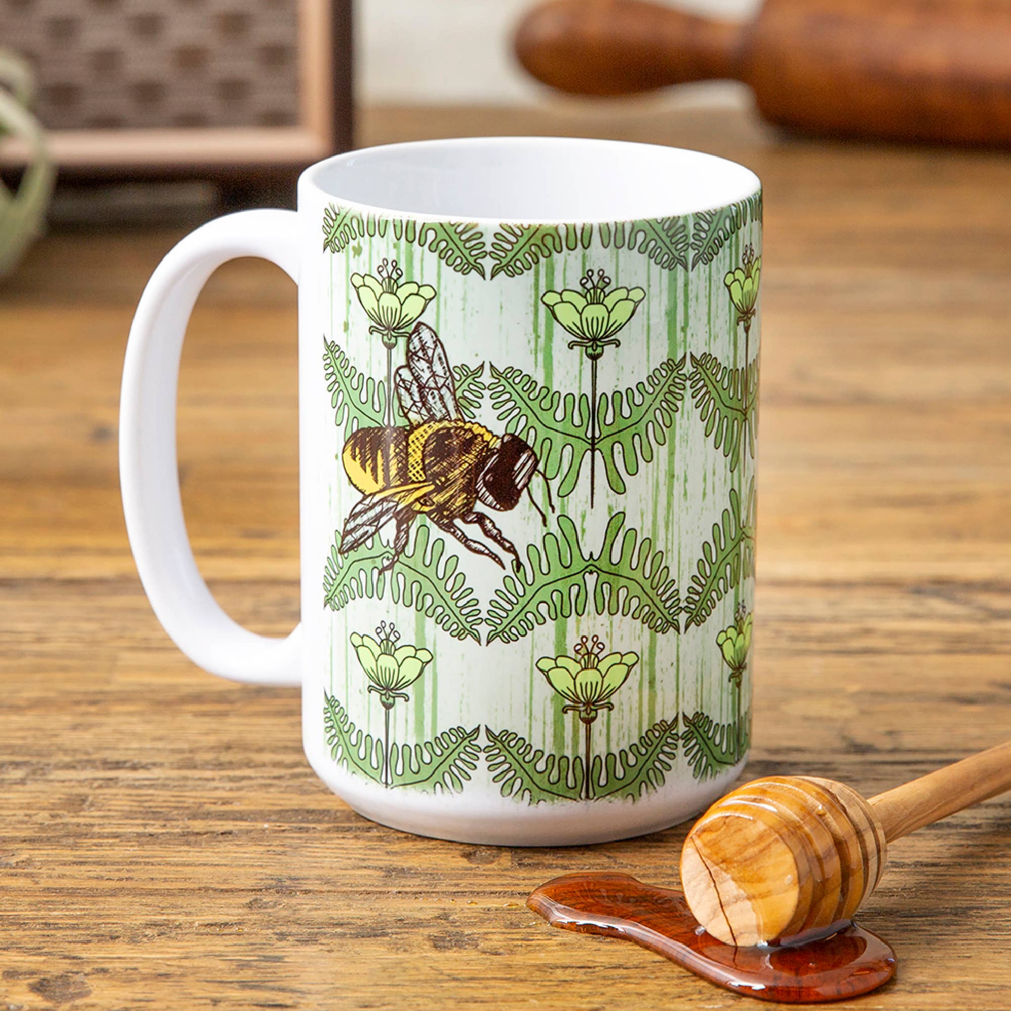 Custom: Bee Illustrated Ceramic Mug – 15oz