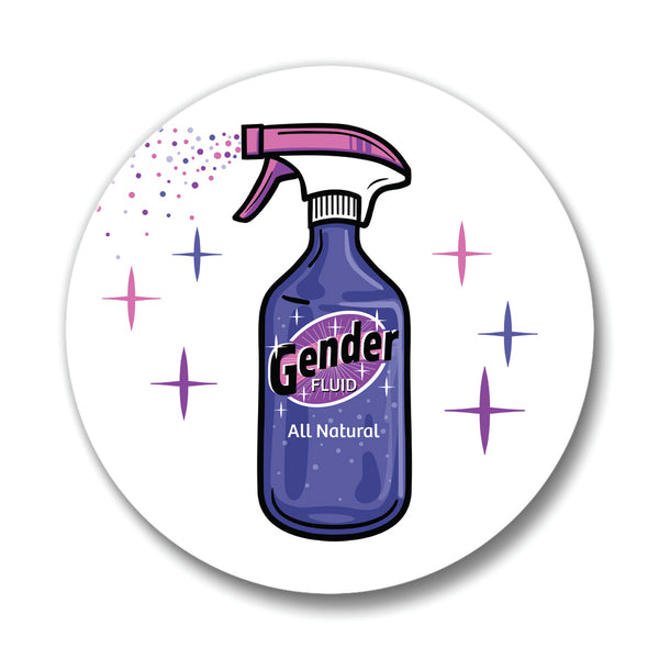 a blue bottle with a pink sprayer on top of it