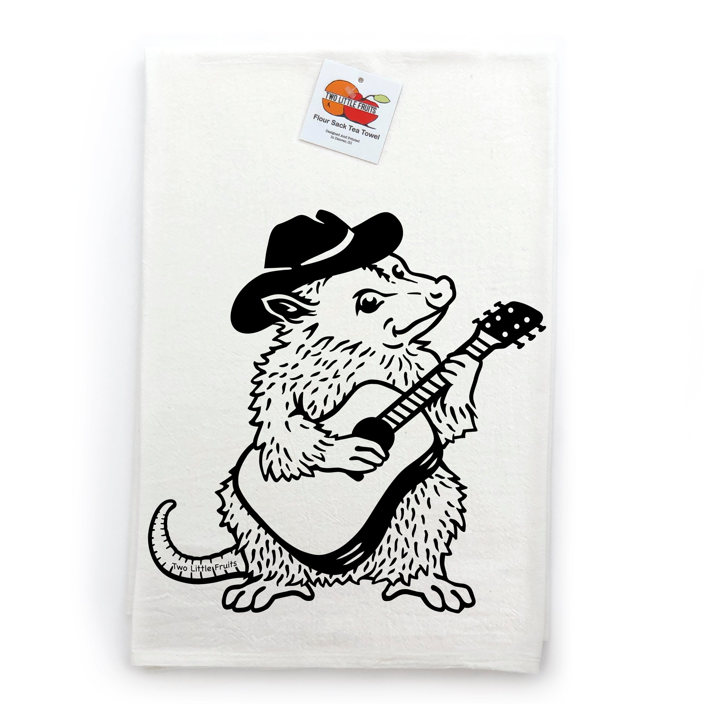 A cartoon illustration of a furry animal, possibly a rodent or a small mammal, wearing a cowboy hat and playing a guitar.