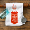 My Mood Is Spicy Red Sriracha Cotton Dish Drying Towel design featuring a playful sriracha bottle illustration, ideal for adding vibrant personality to your kitchen decor.