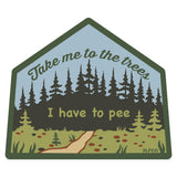 A sticker with a forest scene and a path leading to a tree.