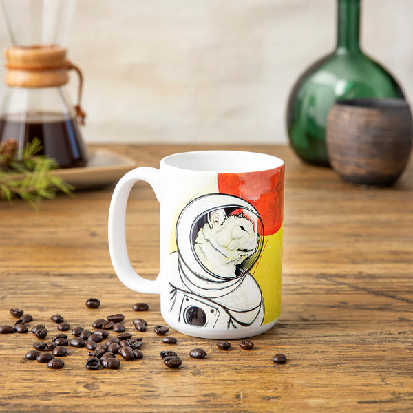 Space Cat Coffee Mug – 15 Oz Ceramic Cup