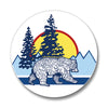 Bear Ceramic Coaster – 4" Adorable Drink Coaster with Cork Backing displaying a bear walking against a backdrop of mountains and trees.