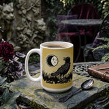 Moon Crow ceramic coffee mug — gothic crow and moon illustration, alternate view