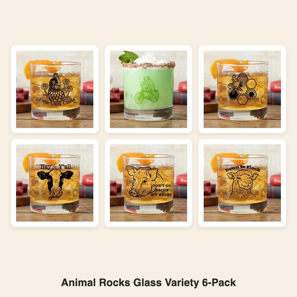 Animal Rocks Glass Variety 6-Pack bundle
