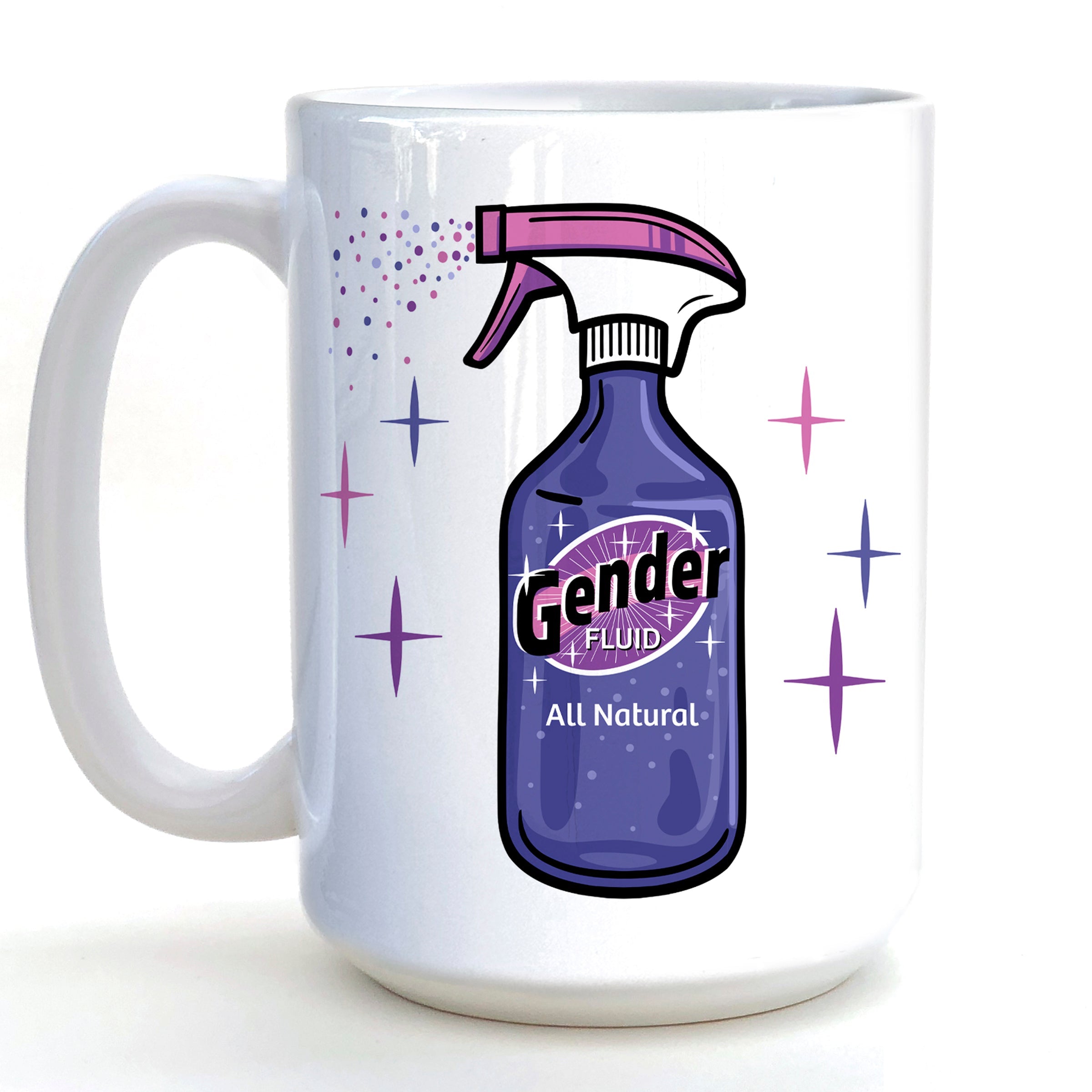GenderFluid Unique HandIllustrated Coffee Mug – 15 Oz Ceramic Cup featuring a vibrant gender fluid design, ideal for starting your day with a smile. Perfect gender fluid mug for coffee lovers.