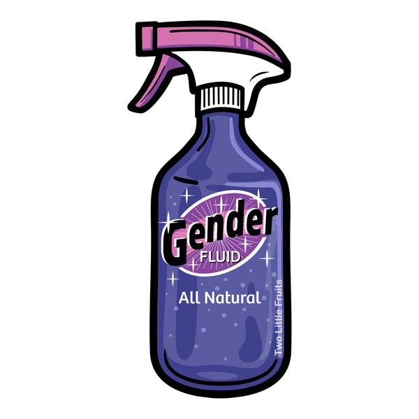 Colorful Gender Fluid Sticker – LGBTQ+ Pride Vinyl Decal featuring a playful spray bottle design. Perfect queer vinyl sticker for expressing identity!