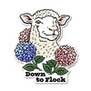 Cute Down-to-Flock Lamb Sticker by Two Little Fruits featuring a smiling lamb surrounded by colorful hydrangeas. This durable, new lamb sticker is perfect for adding a touch of whimsy to your belongings. Great for stickers enthusiasts!