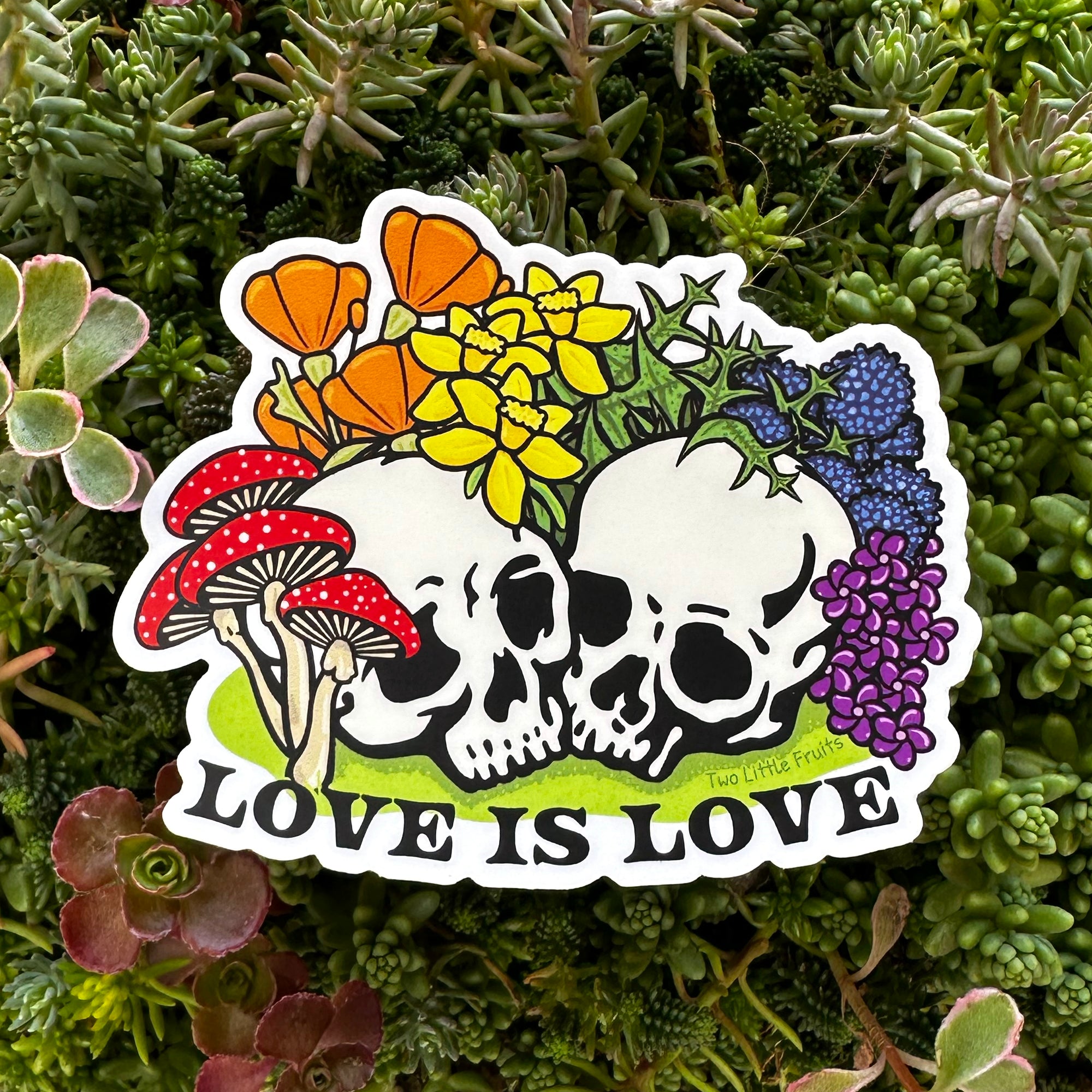 Colorful Skull and Flowers LGBTQ+ Pride Sticker, ideal for adding flair to your queer pride accessories.