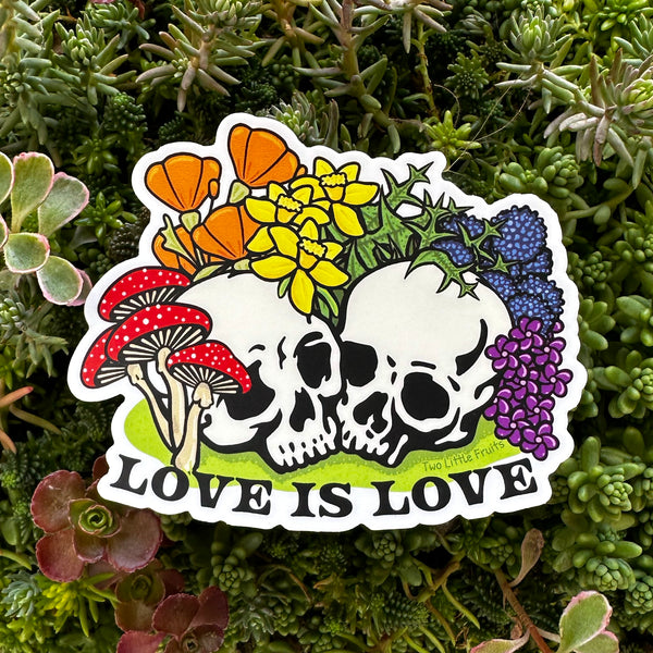 Colorful Skull and Flowers LGBTQ+ Pride Sticker, ideal for adding flair to your queer pride accessories.