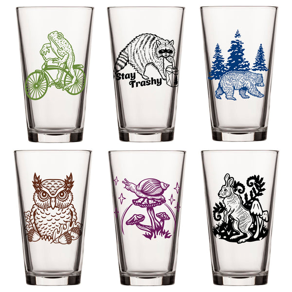 Unique Beer Glass Gift Set - Mix And Match 6 Animal 16 Oz Pint Glasses