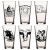 Unique Beer Glass Gift Set - Mix And Match 6 Animal 16 Oz Pint Glasses