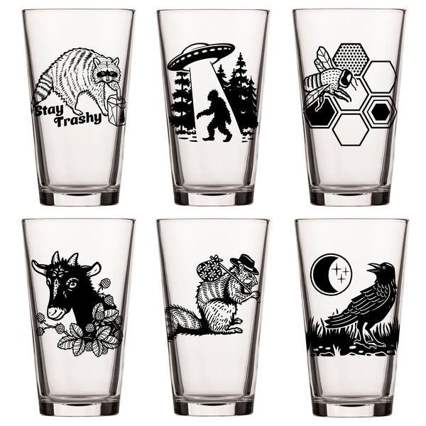 Unique Beer Glass Gift Set - Mix And Match 6 Animal 16 Oz Pint Glasses