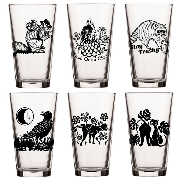 Unique Beer Glass Gift Set - Mix And Match 6 Animal 16 Oz Pint Glasses