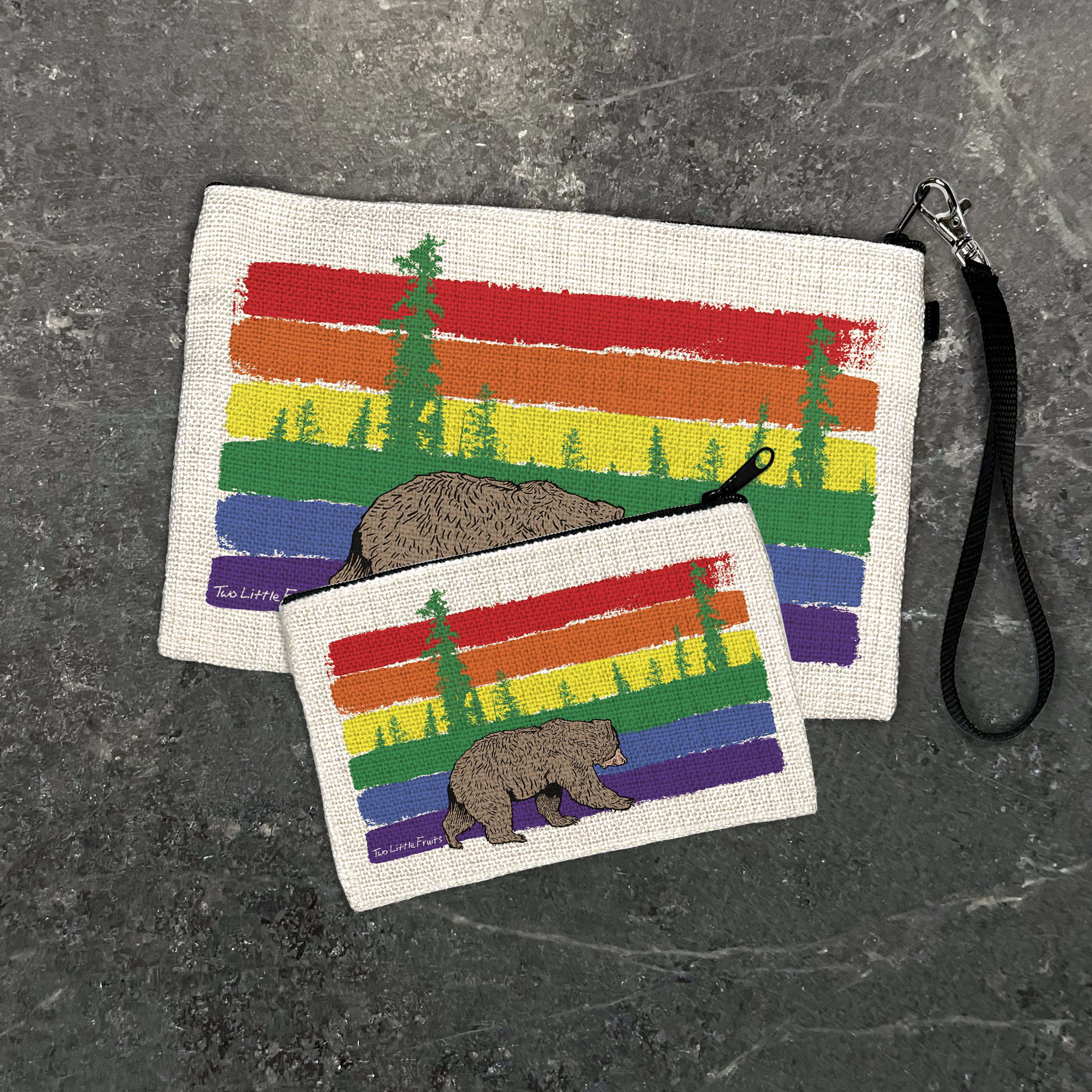 Rainbow Bear Zipper Pouch, the ideal pencil pouch organizer featuring playful bear designs with vibrant rainbow stripes, perfect for organizing small items in style.