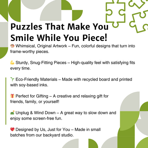 Howdy Bear 750 Piece Puzzles for Adults – An informative graphic emphasizing the fun and environmental benefits of 750 piece puzzles for adults, featuring vibrant artwork and quality materials.