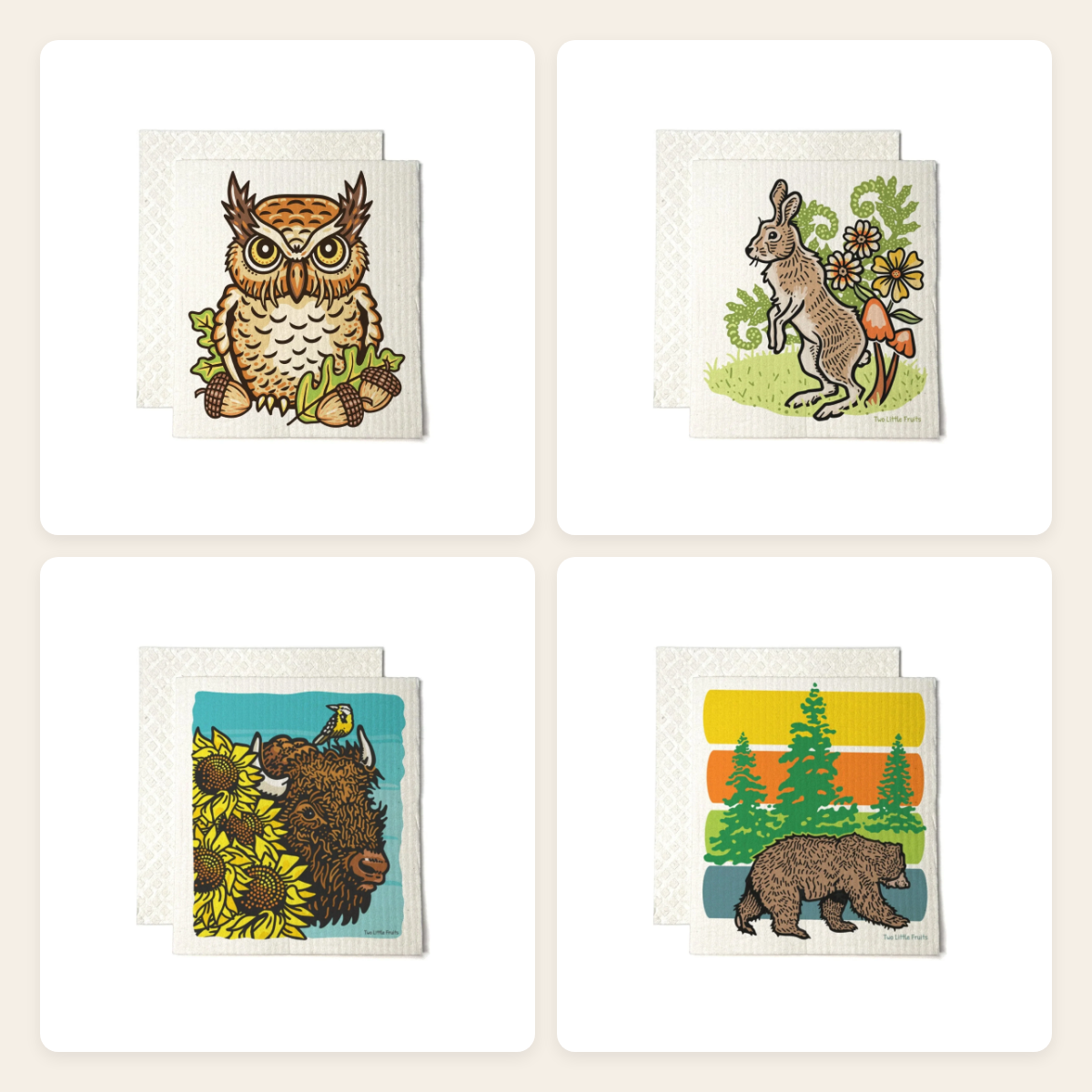 Swedish Dishcloth Set of 4 — Wildlife Kitchen Gift Set bundle