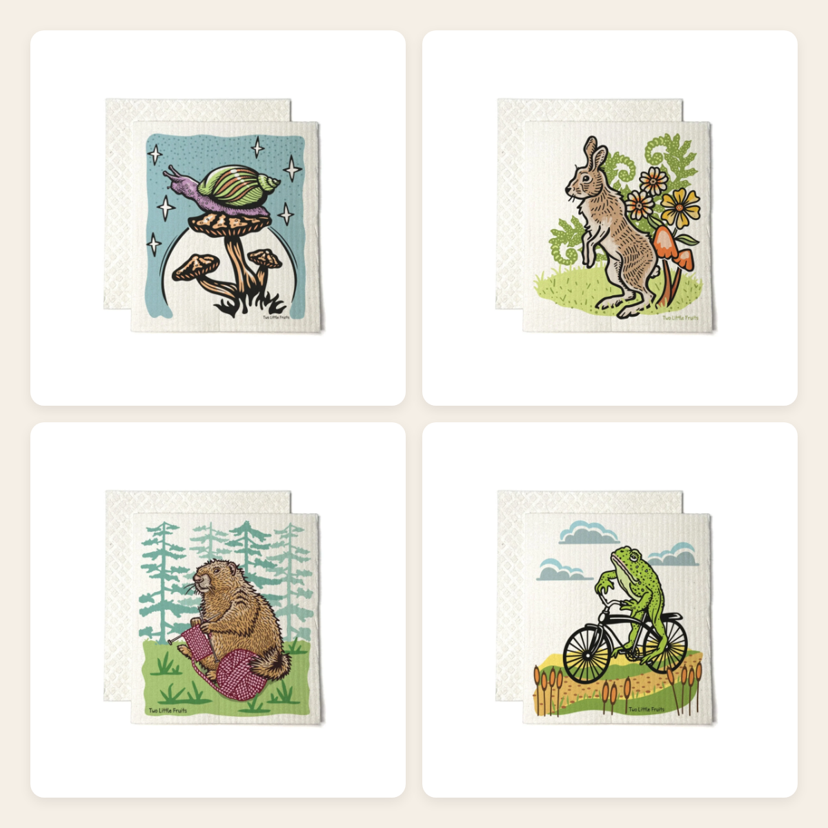 Swedish Dishcloth Set of 4 — Woodland Kitchen Gift Set bundle