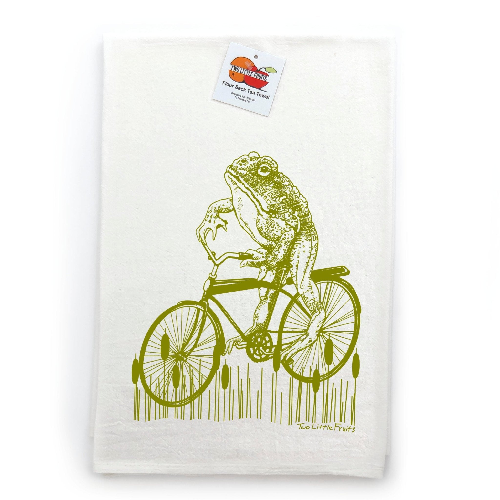 Adorable Frog Tea Towel - Eco - Friendly, 100% Cotton, Vintage Cruiser Bicycle Design, Handmade in USA - Tea Towels - Two Little Fruits - Two Little Fruits