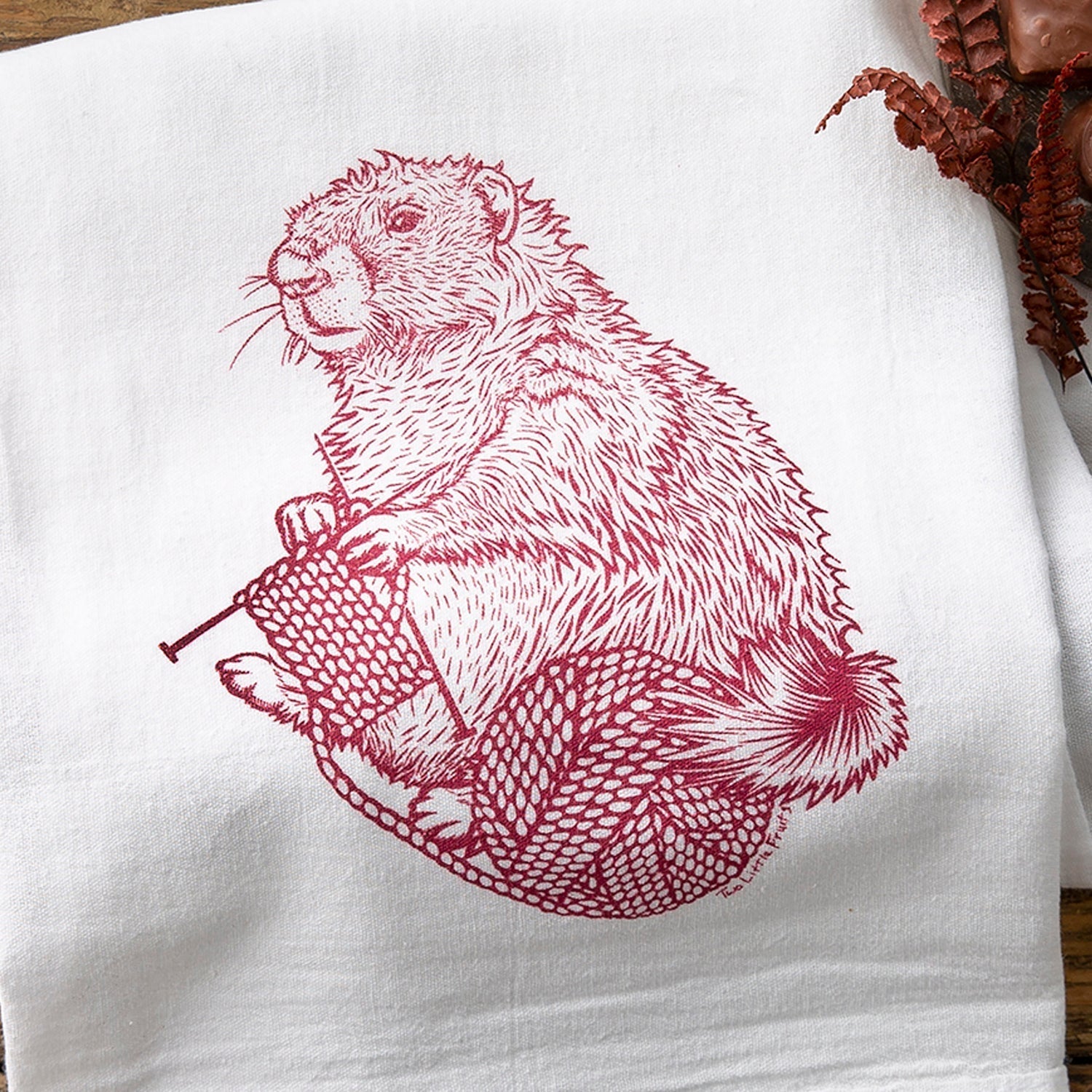 Adorable Knitting Design Kitchen Towel - 100% Cotton, Eco - Friendly, Made in USA - Tea Towels - Two Little Fruits - Two Little Fruits