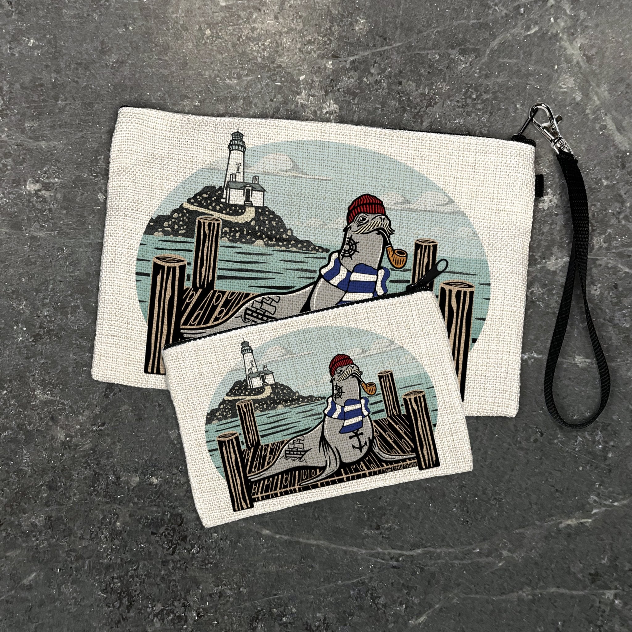 Adorable Sea Lion Linen Cosmetic Bag - Multi - Purpose Zipper Pouch for Travel & Organization - Zipper Pouches - Two Little Fruits - Two Little Fruits