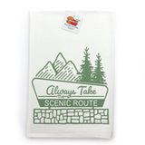 Always Take The Scenic Route Screen Printed illustrated tea towel by Two Little Fruits