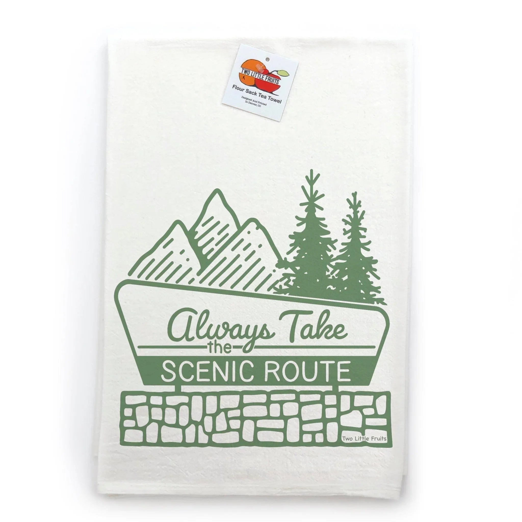 Always Take The Scenic Route Screen Printed illustrated tea towel by Two Little Fruits