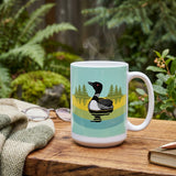 Loon Coffee Mug — hand-illustrated 15oz ceramic mug, lifestyle
