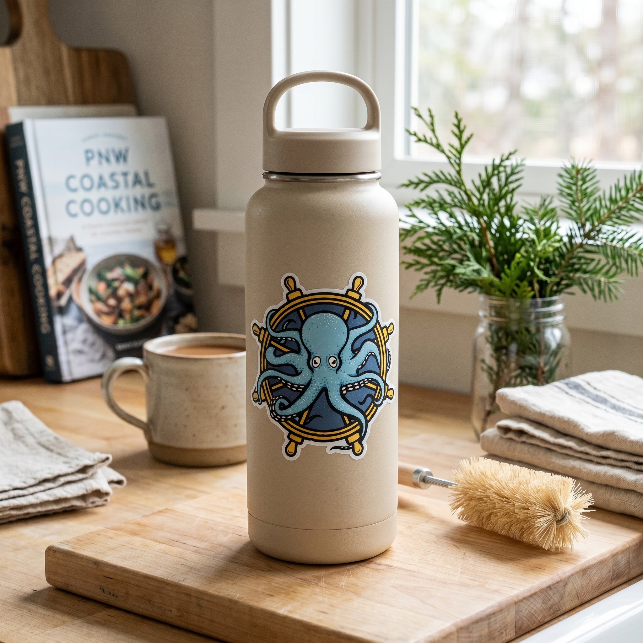 Octopus Wheel Vinyl Sticker — weatherproof hand-illustrated decal, lifestyle