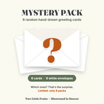 Mystery Pack - 6 random hand-drawn greeting cards with white envelopes, by Two Little Fruits
