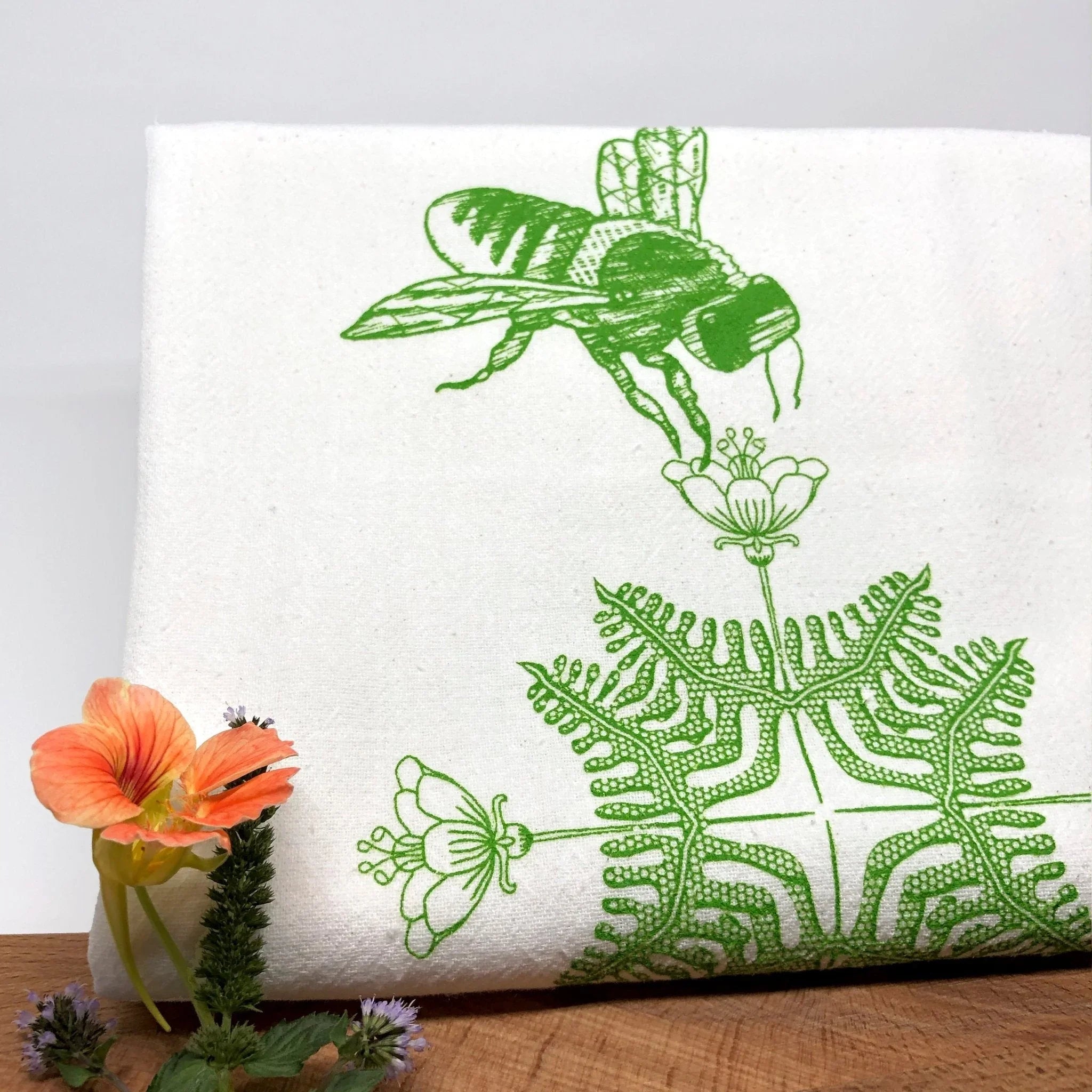 Bee Tea Towel - Unique Tea Towel Designs, Hand - Illustrated - Tea Towels - Two Little Fruits - Two Little Fruits