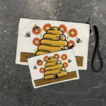 Beehive Makeup Organizer Bag – Stylish Travel Cosmetic illustrated zipper pouch by Two Little Fruits